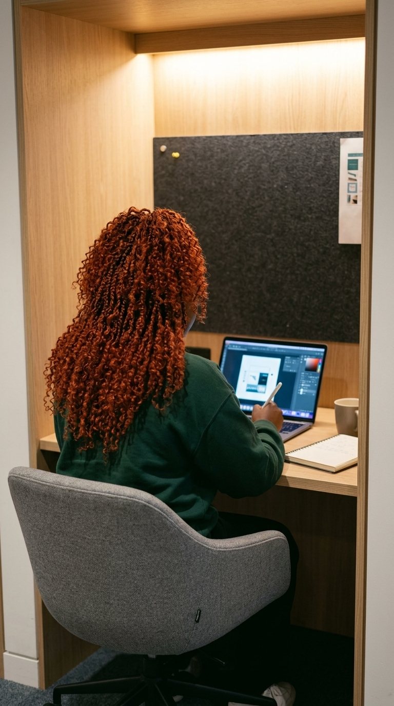 Designer working on a laptop in a quiet workspace