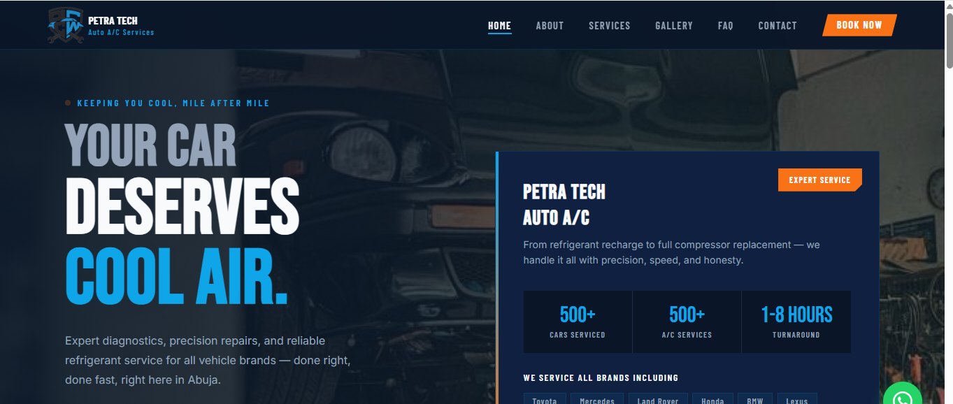 Petra Tech Auto A/C website homepage